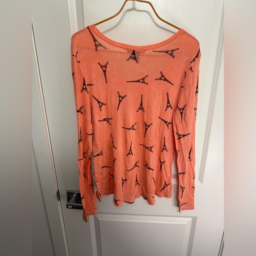 American Dream Coral Eiffel Tower Print Long Sleeve Tee in size XS - Picture 5 of 6